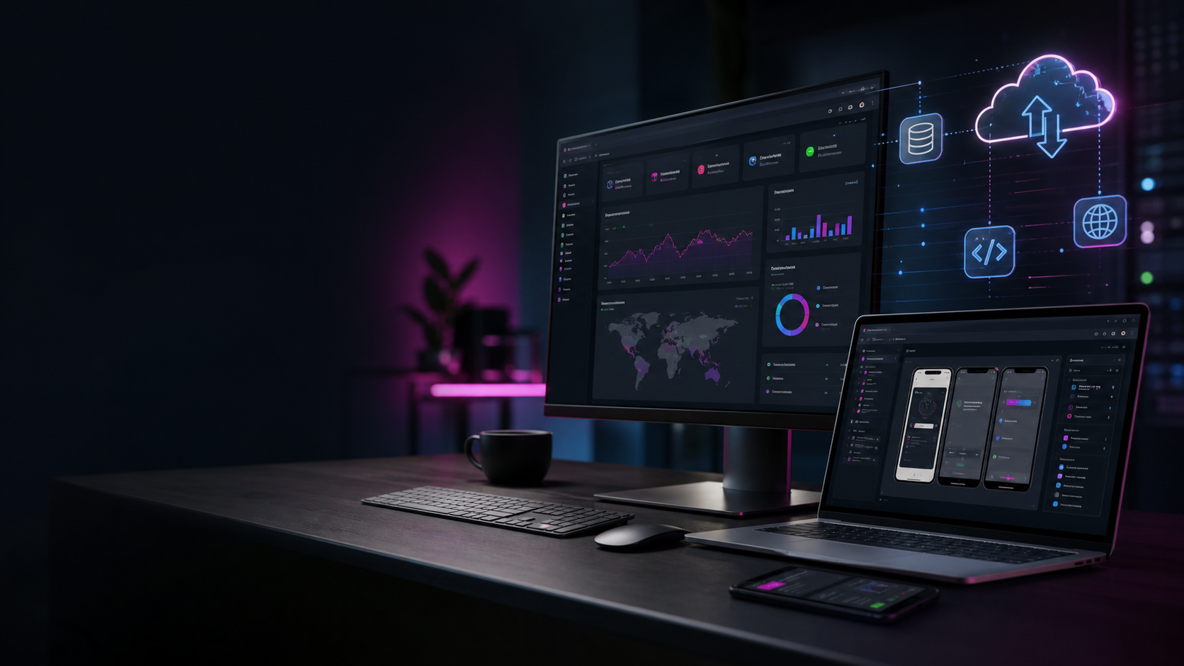 Modern web application development dashboard screens