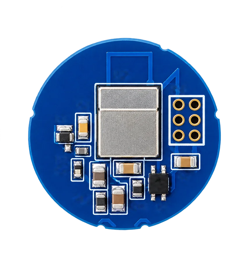 The tailcap circuit board, radio side, with the Bluetooth module.